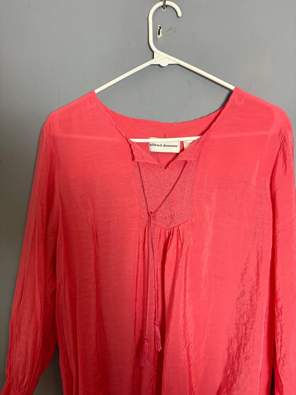 Alfred Dunner Women's Embroidered Peasant Blouse Coral Size 18